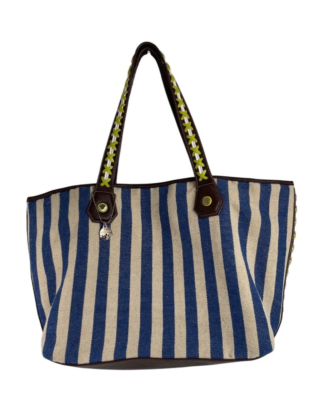 Big Buddha Shoulder Purse Tote Satchel Blue White Stripes - Picture 2 of 13